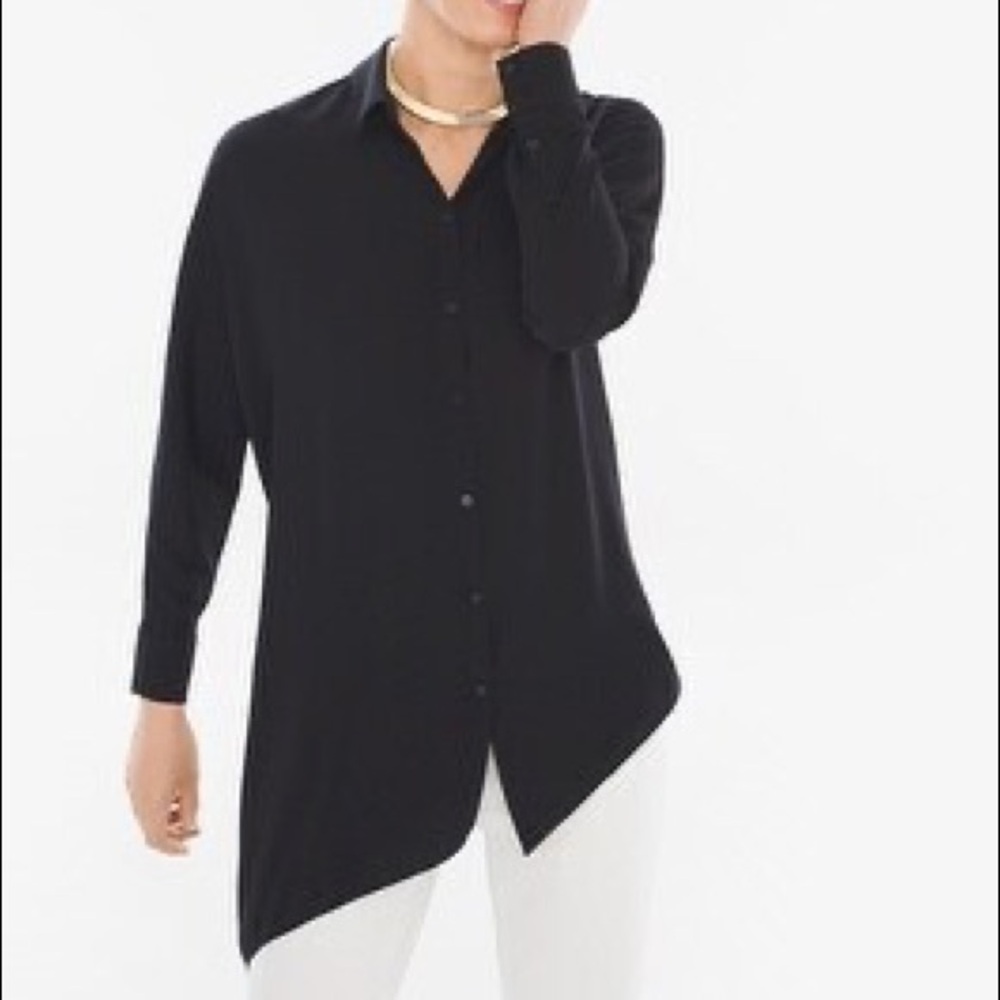 Chico’s Asymmetrical Hem Black Button Down